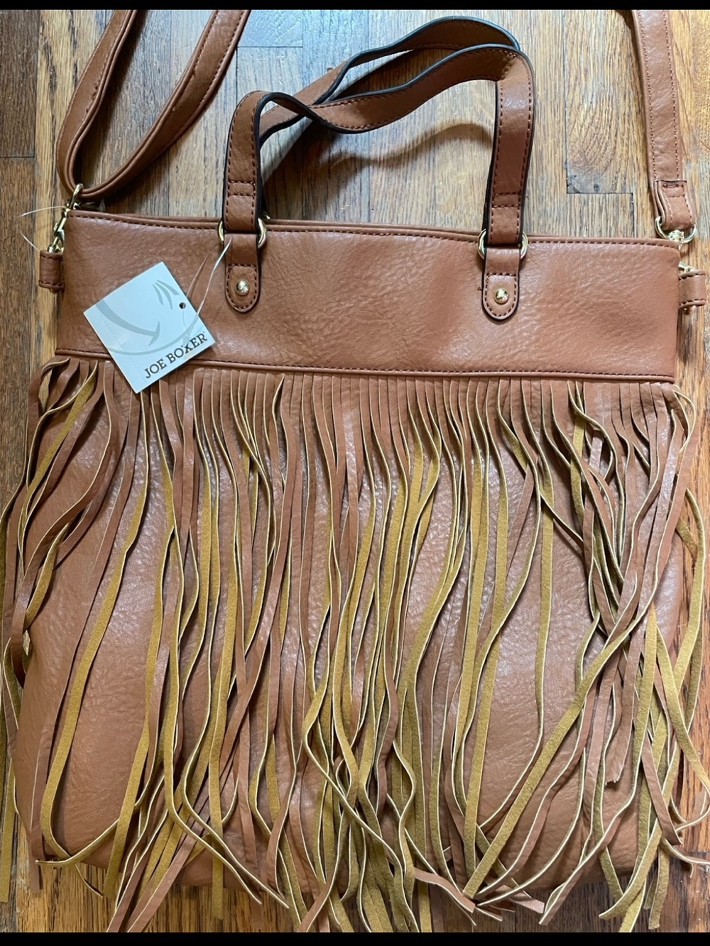 Joe Boxer Brown Fringe Shoulder Bag with Dual Straps - Picture 4 of 4